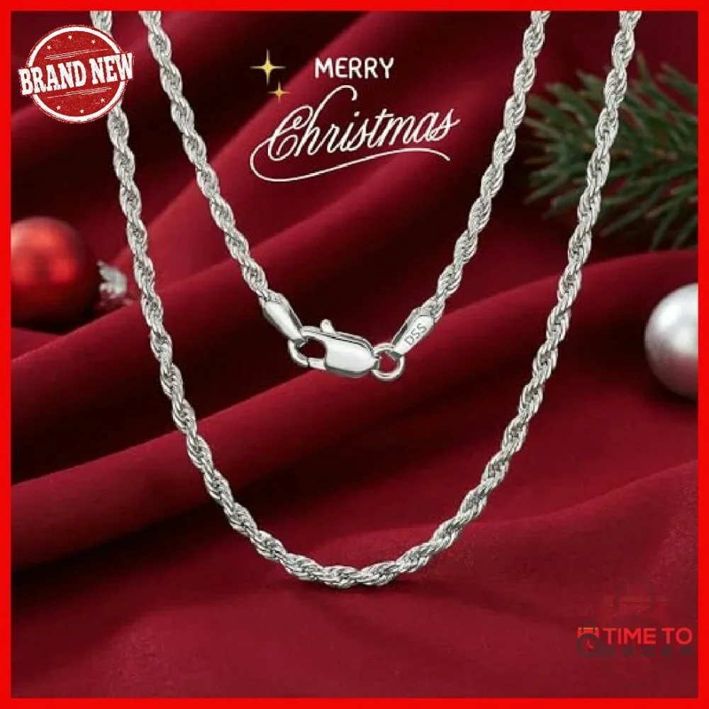 Sterling Silver Rope Chain Necklace 30in Lobster Clasp 925